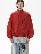 MASONPRINCE Lightweight Tonal Check Nylon Jacket in Red - On Male Model
