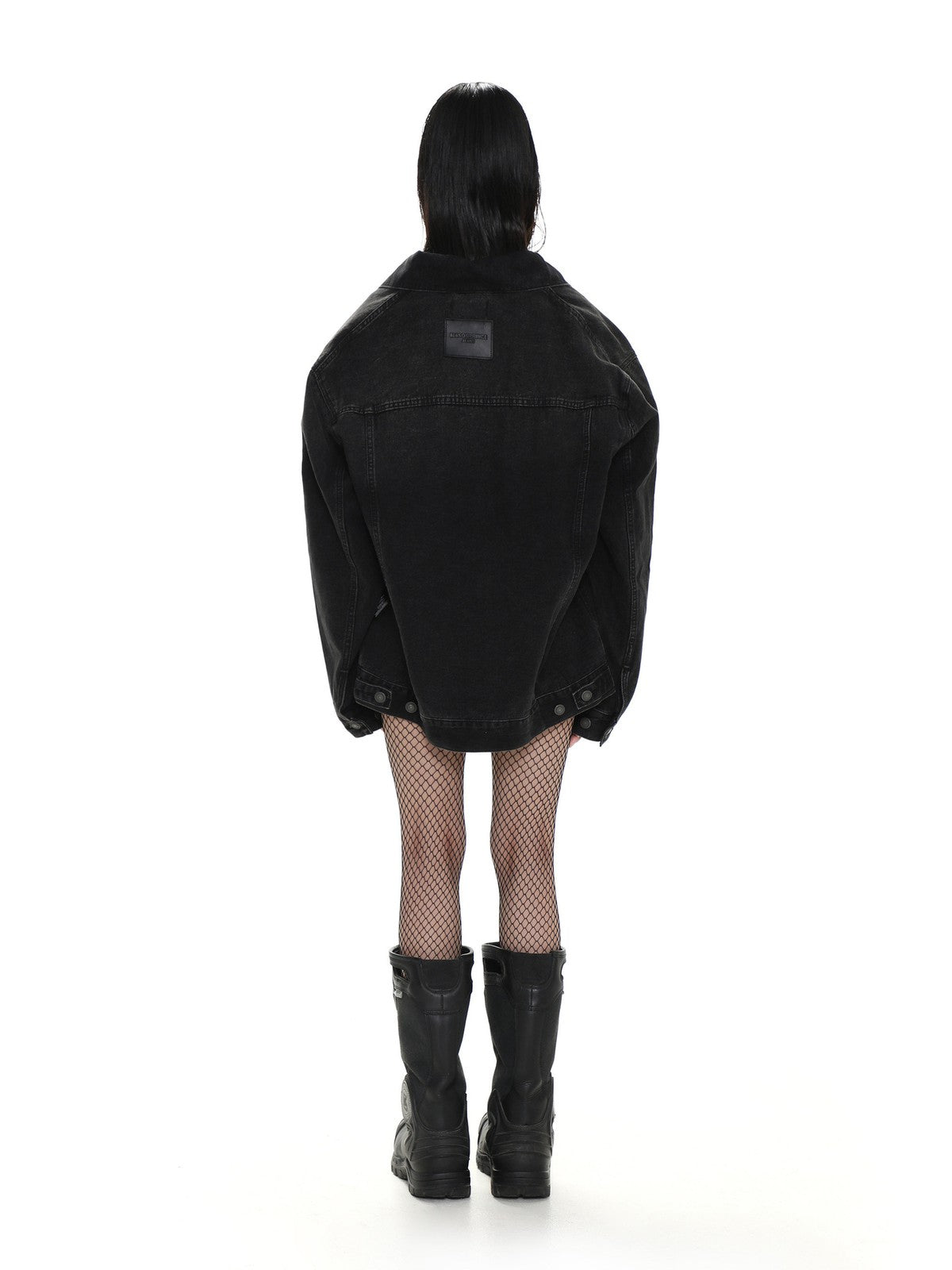 MASONPRINCE Reverse Detail Washed Denim Jacket in Black - On Model