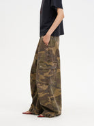 MASONPRINCE Curved Leg Camouflage Cargo Pants in Olive - On Model