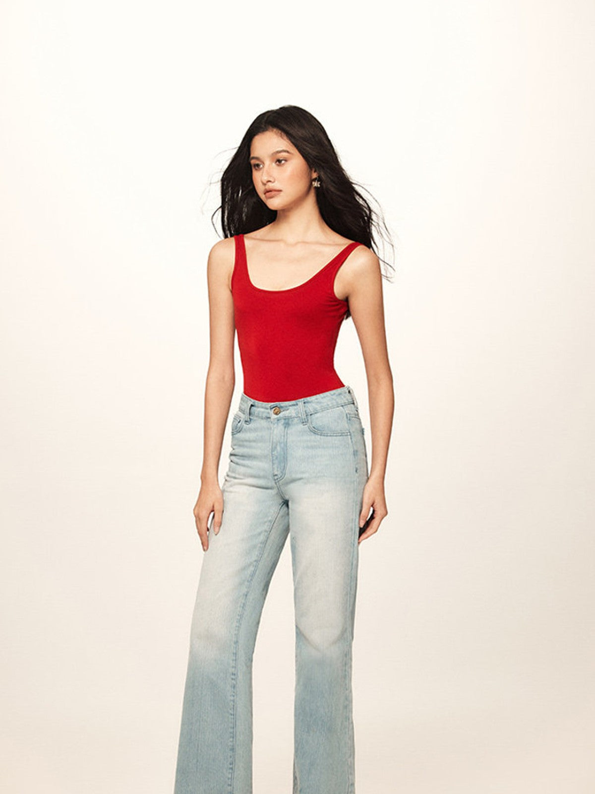 BEERBRO Scoop Neck Low Back Bodysuit in Red - On Female Model