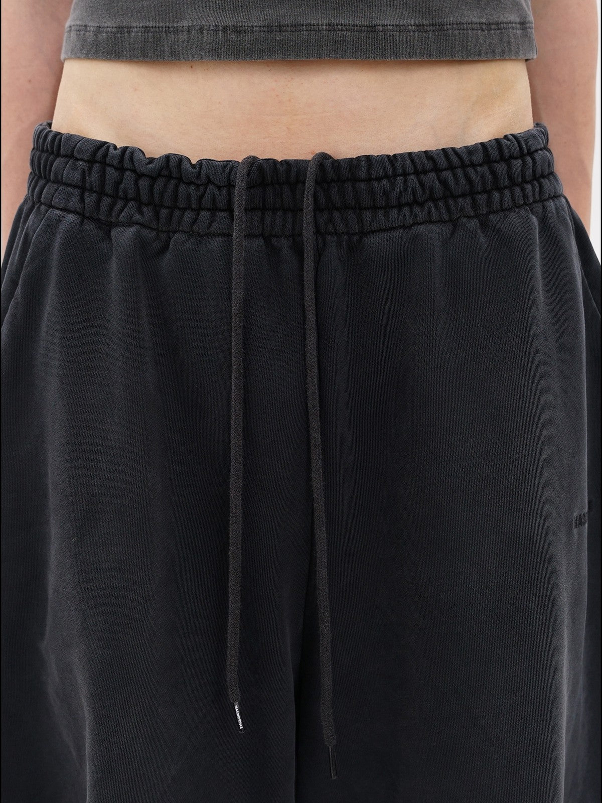 MASONPRINCE Double Layered Cotton Joggers in Black - On Female Model