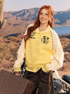 BEERBRO Dog Motif Wool Cardigan in Yellow - On Female Model