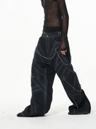 BLINDNOPLAN Chain Decorated Washed Cargo Pants in Black - On Model
