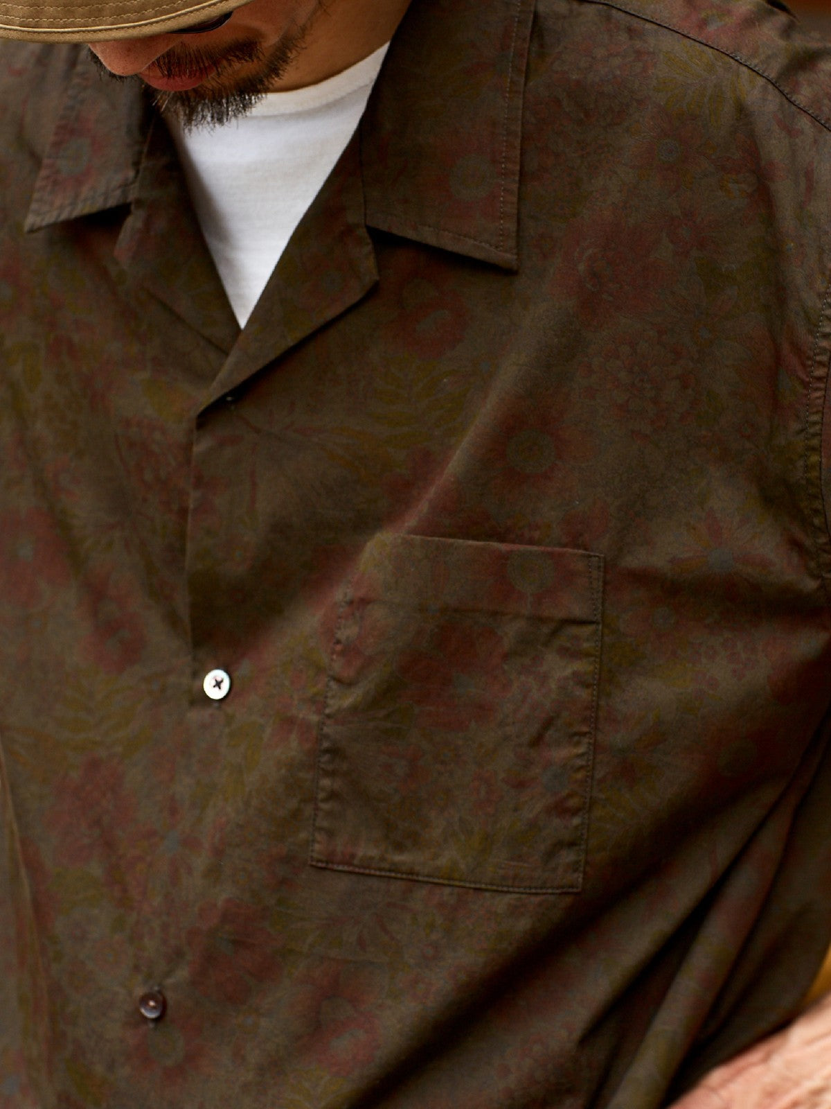 USAGE Floral Japanese Cotton Aloha Shirt in Brown - On Male Model