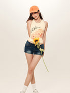 BEERBRO Orchid Graphic Knit Tank in Yellow - On Female Model