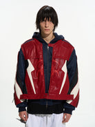 BLINDNOPLAN Layered Colorblock Racing Jacket in Red - On Male Model