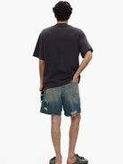 MASONPRINCE Washed Distressed Denim Shorts in Denim - On Male Model