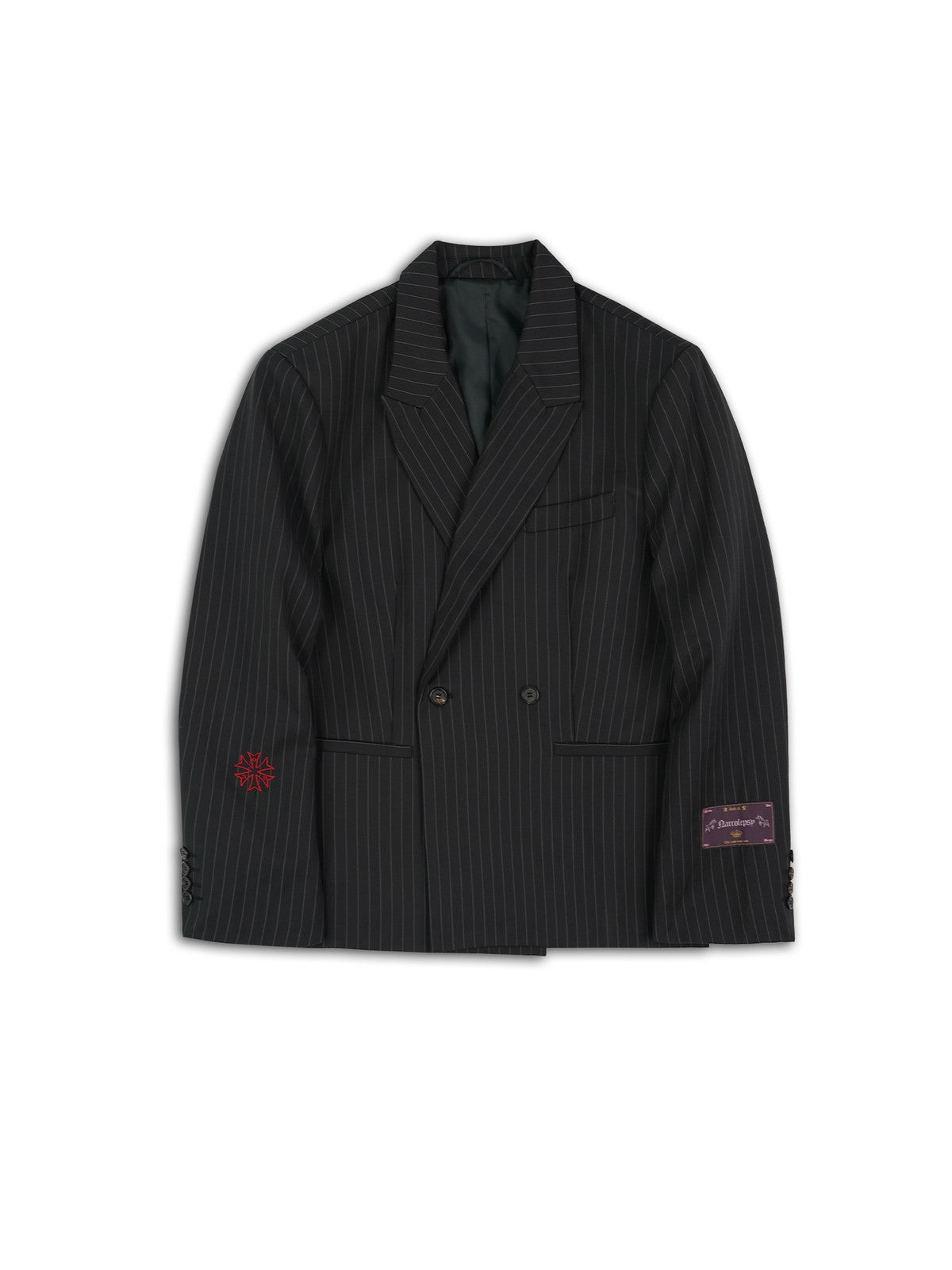 SOD Striped Double Breasted Wool Blend Blazer in Black