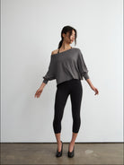 FaxCopyExpress Off Shoulder Overlay Sweatshirt in Gray - On Female Model