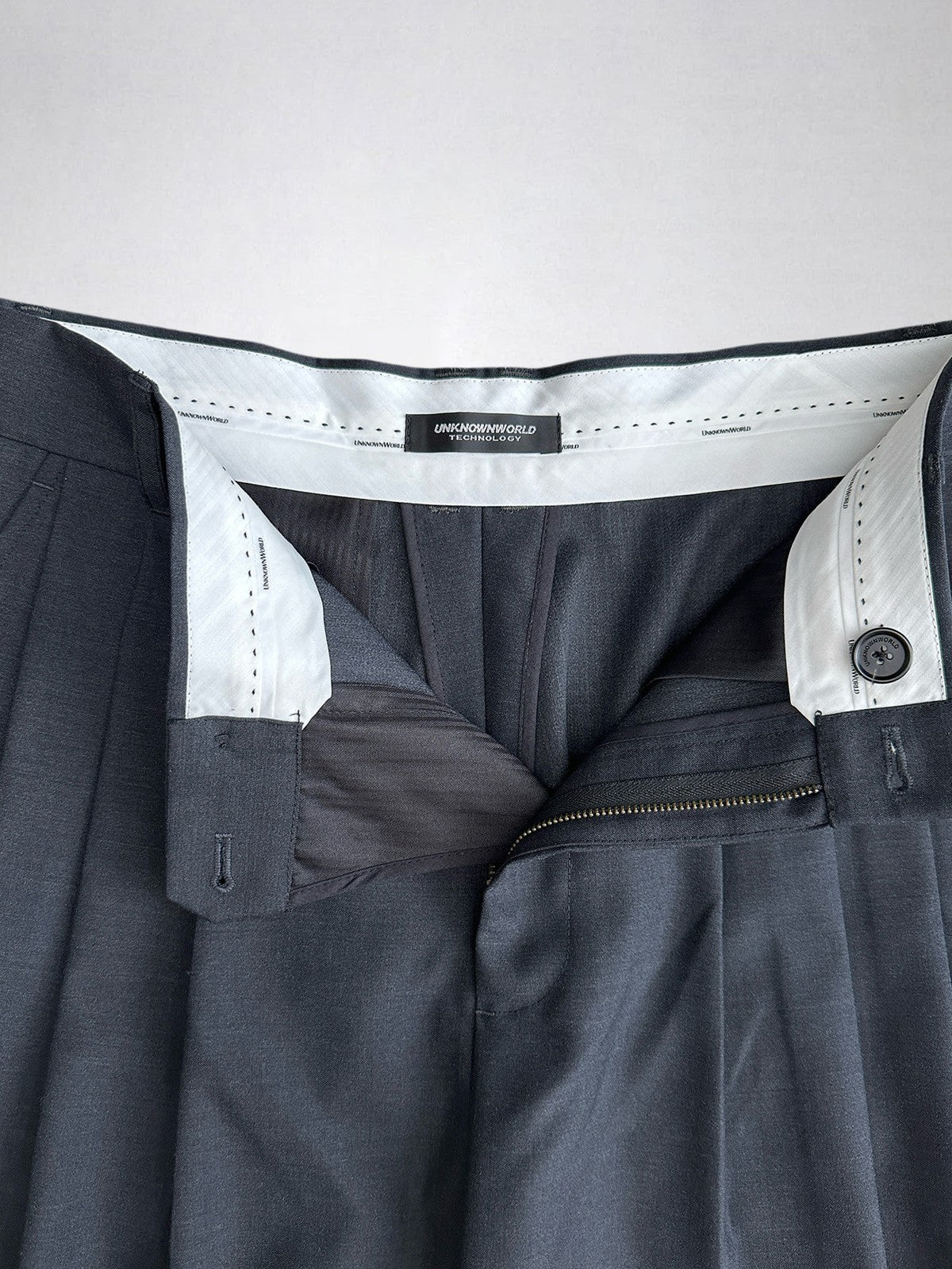 UNKNOWNWORLD Triple Pleated Wool Blend Trousers in Gray - Detail
