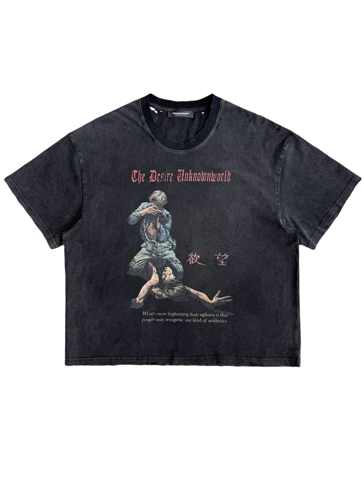 UNKNOWNWORLD Washed Distressed Graphic T Shirt in Black