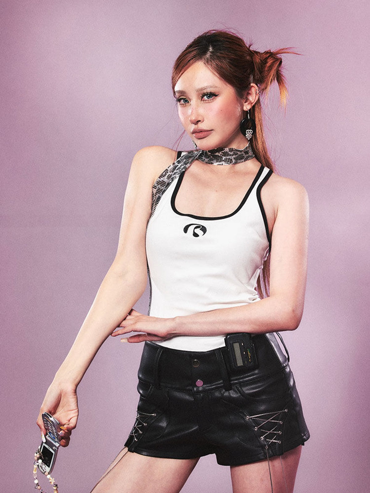 BEERBRO Contrast Trim U Neck Tank in White - On Female Model