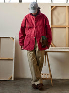 USAGE Washed Heavyweight Cotton Chore Jacket in Red - On Male Model