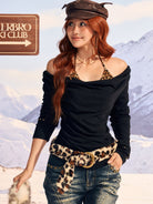BEERBRO Cowl Neck Top Leopard Cami Set in Black - On Female Model