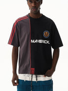 BLINDNOPLAN Panelled Embroidered Colorblock T Shirt in Black - On Male Model