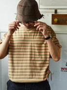 USAGE Retro Striped Cotton T Shirt in Pink - On Male Model