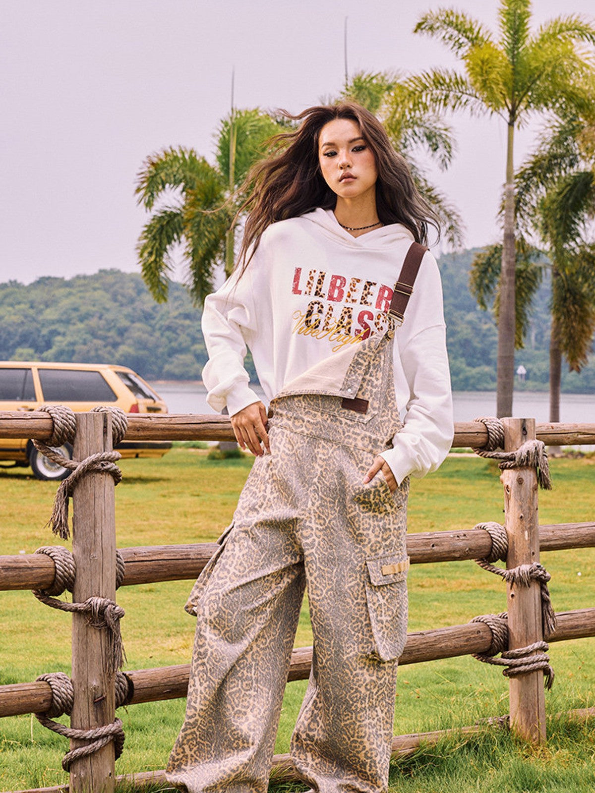 BEERBRO Heavyweight Graphic Print Hoodie in White - On Female Model