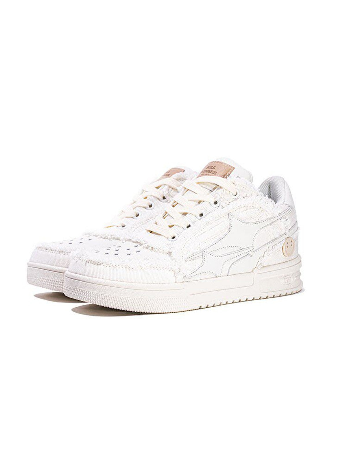 KILLWINNER White Distressed Denim Low Top Sneakers in White