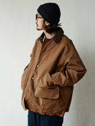 USAGE Heavyweight Canvas Hunting Jacket in Beige - On Male Model