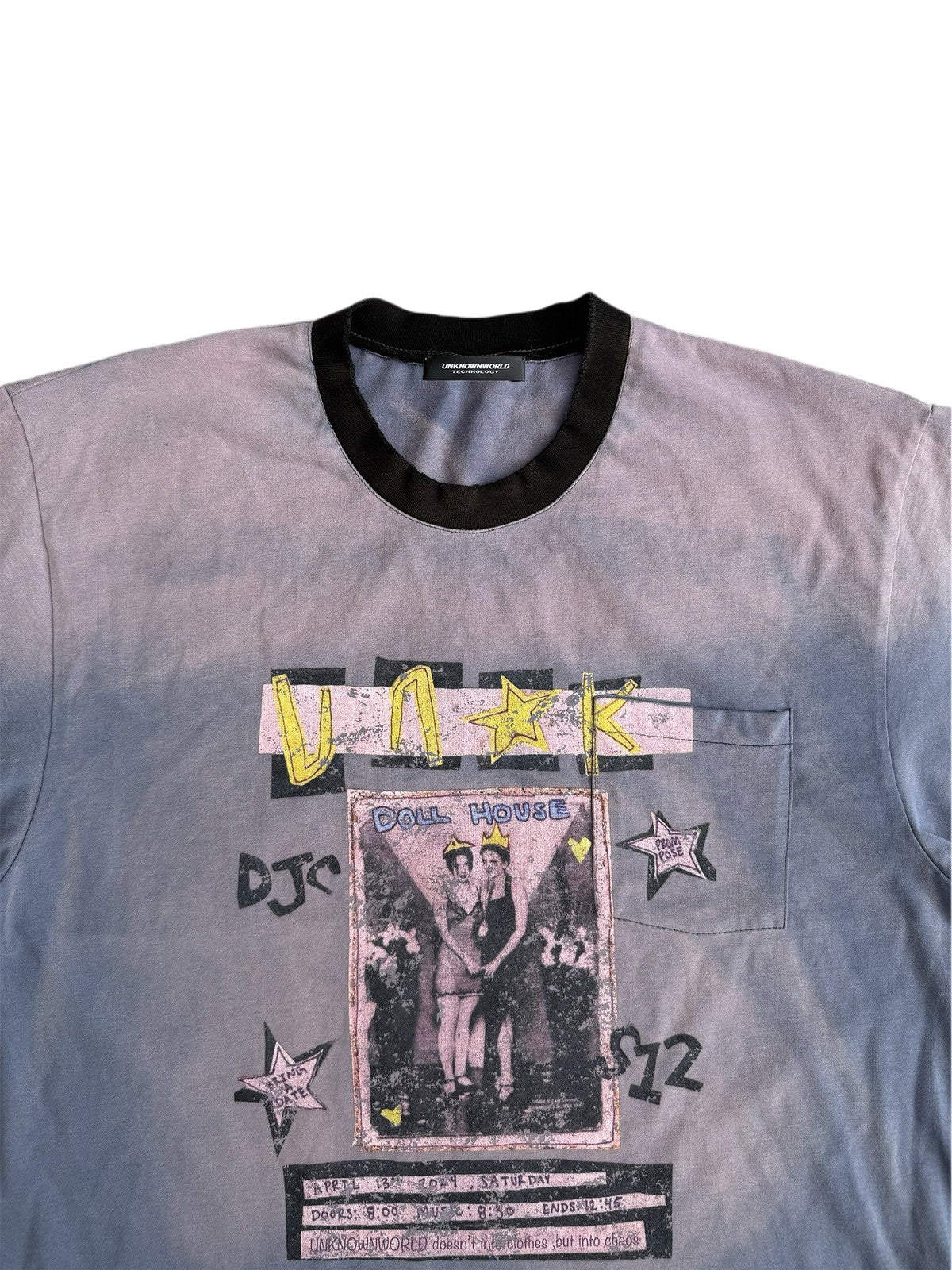 UNKNOWNWORLD Sun Faded Distressed Graphic T Shirt in Blue - Detail