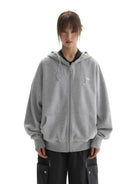 MASONPRINCE Cotton Blend Zip Up Hoodie in Gray - On Female Model