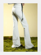 BeerBro Ruched Waist Stretch Flared Pants in Gray - On Female Model