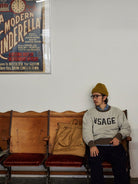 USAGE Graphic Two Tone Cotton Sweatshirt in Gray - On Male Model