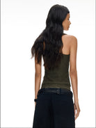 FaxCopyExpress Long U Cut Racer Tank in Olive - On Model