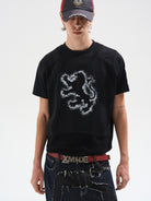 BLINDNOPLAN Sorona Panelled Graphic T Shirt in Black - On Male Model