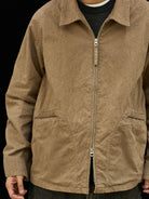 USAGE Textured Nep Blouson Jacket in Beige - On Male Model