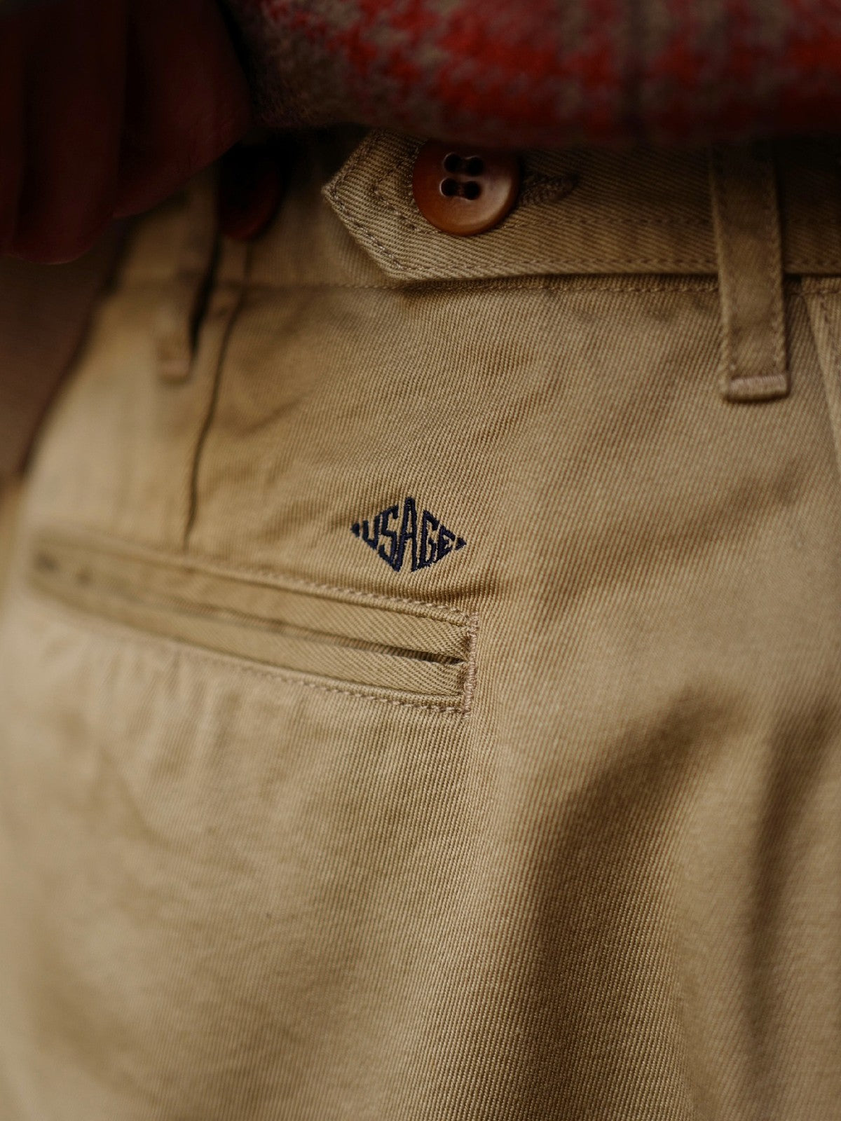 USAGE Heavyweight Cotton Twill Chinos in Khaki - On Model