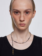BLACKHEAD Two Tone Lightning Bolt Necklace in Gray - On Female Model