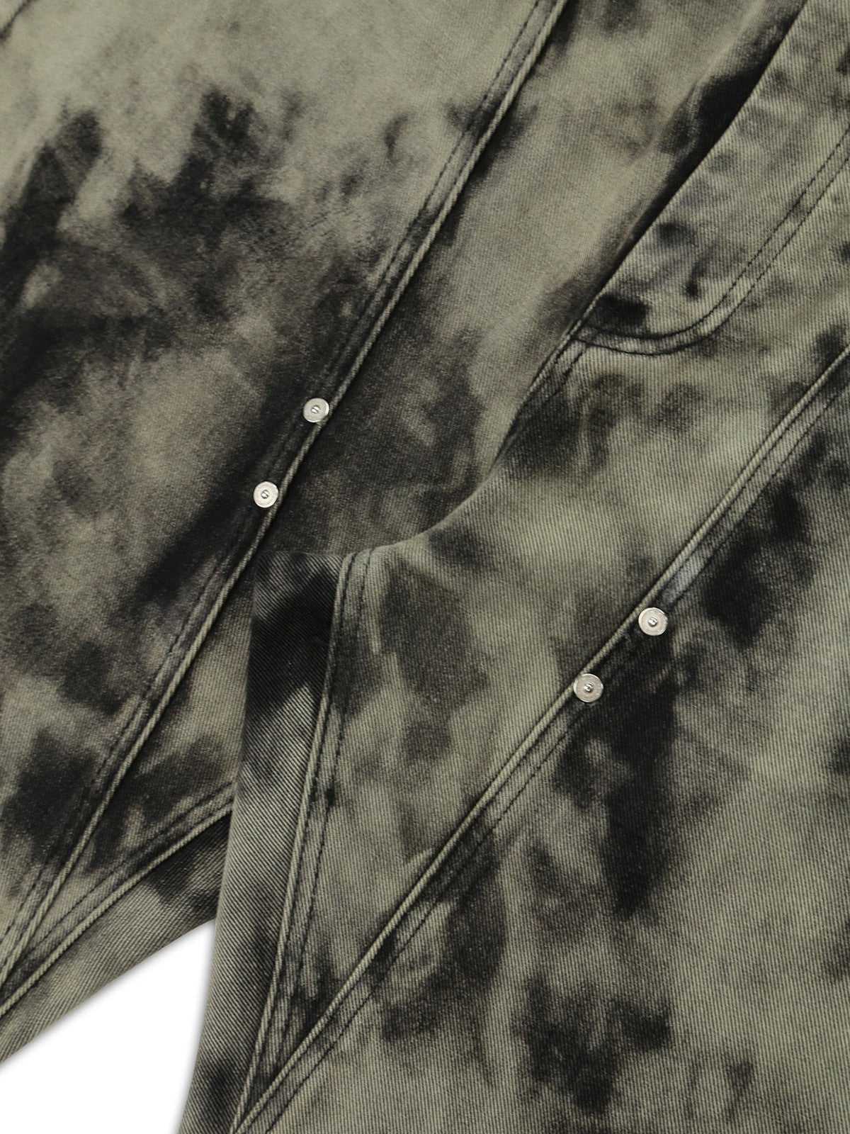 SOD Hand Tie Dye Distressed Straight Jeans in Gray - Detail