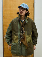 USAGE Cotton Ripstop Patchwork Blazer in Green - On Male Model