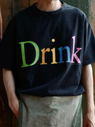 USAGE Faded Rainbow Logo T Shirt in Black - On Male Model