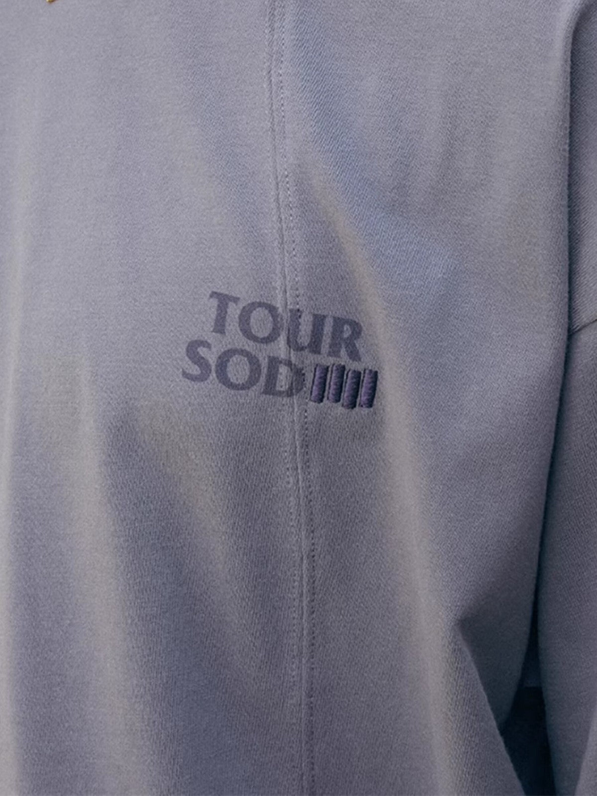 SOD Deconstructed Panel Cotton T Shirt in Purple - On Model