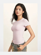 BeerBro Slim Fit Stretch Crewneck Tee in Lavender - On Female Model