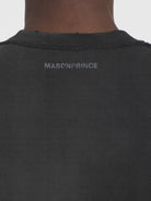 MASONPRINCE Distressed Typographic Cotton T Shirt in Black - On Model
