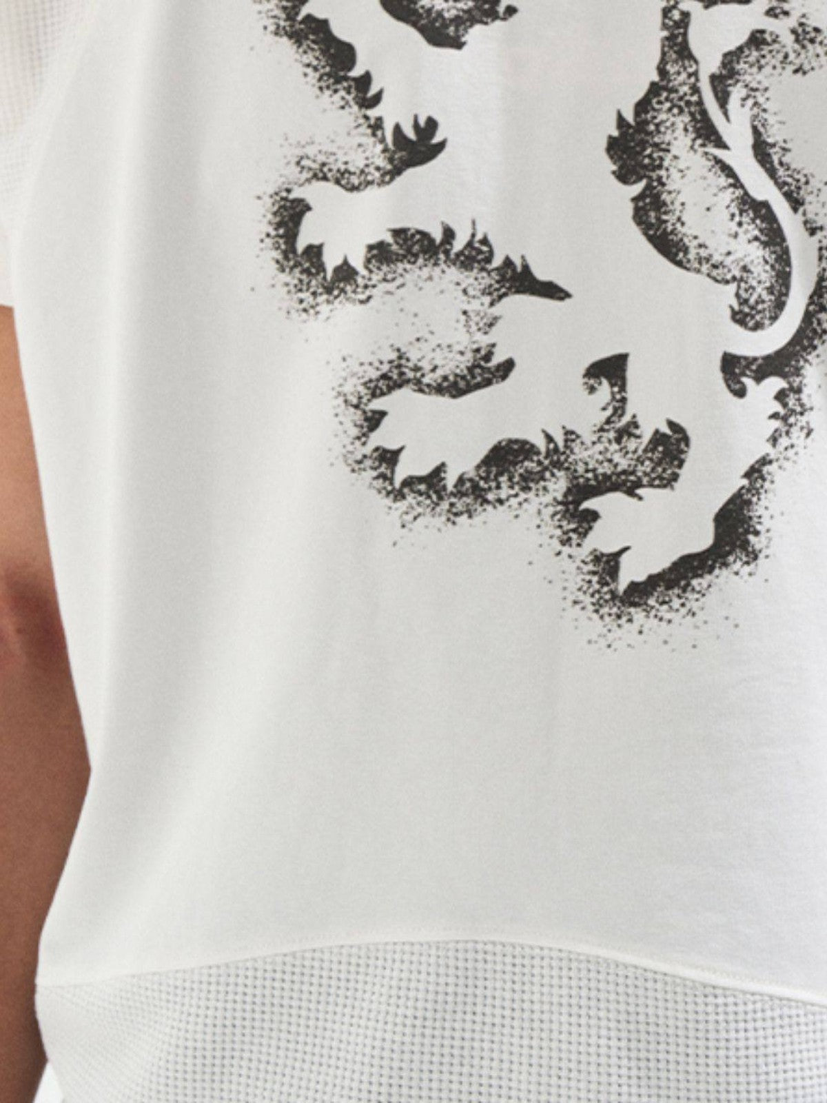 BLINDNOPLAN Sorona Panelled Graphic T Shirt in Blue - On Male Model