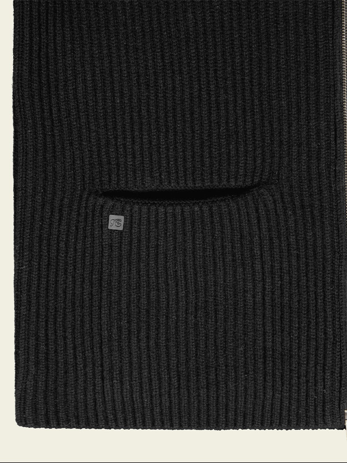 FaxCopyExpress Ribbed Wool Yak Zip Cardigan in Black - Detail