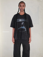 UNKNOWNWORLD Distressed Metallic Scorpio Tee in Black - On Female Model