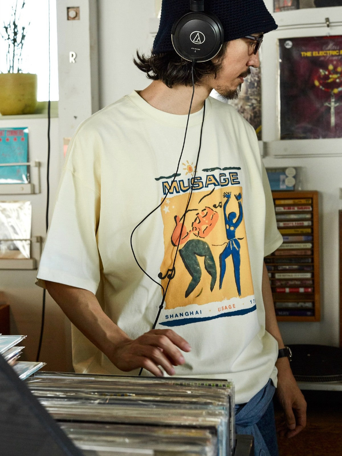 USAGE Heavyweight Graphic Cotton T Shirt in White - On Male Model