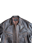 UNKNOWNWORLD Distressed Cowhide Flight Jacket in Brown - Detail