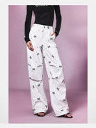 BeerBro Bow Polka Dot Cargo Pants in White - On Female Model