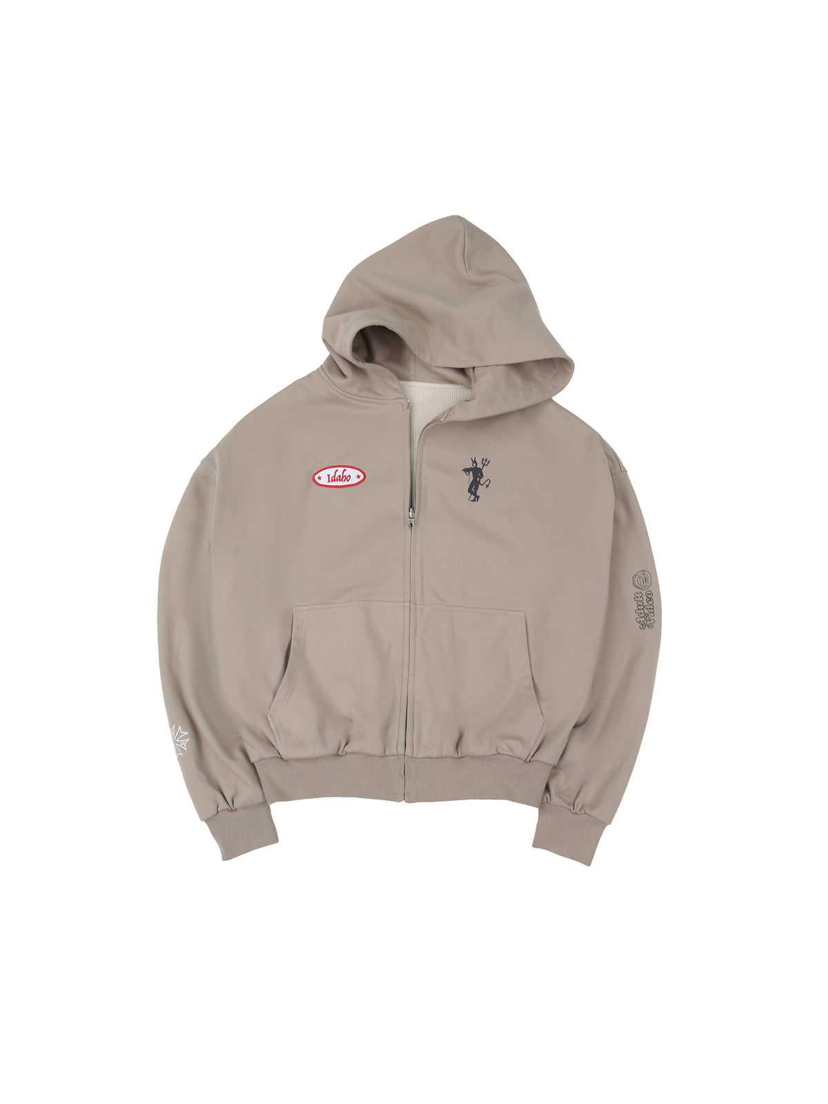 SOD Reversible Rhinestone Zip Hoodie in Beige