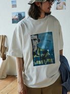 USAGE Air Spun Cotton Graphic T Shirt in White - On Male Model