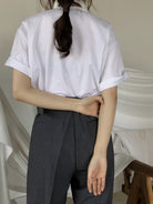 MASONPRINCE Pleated Wide Leg Trousers in Gray - On Model
