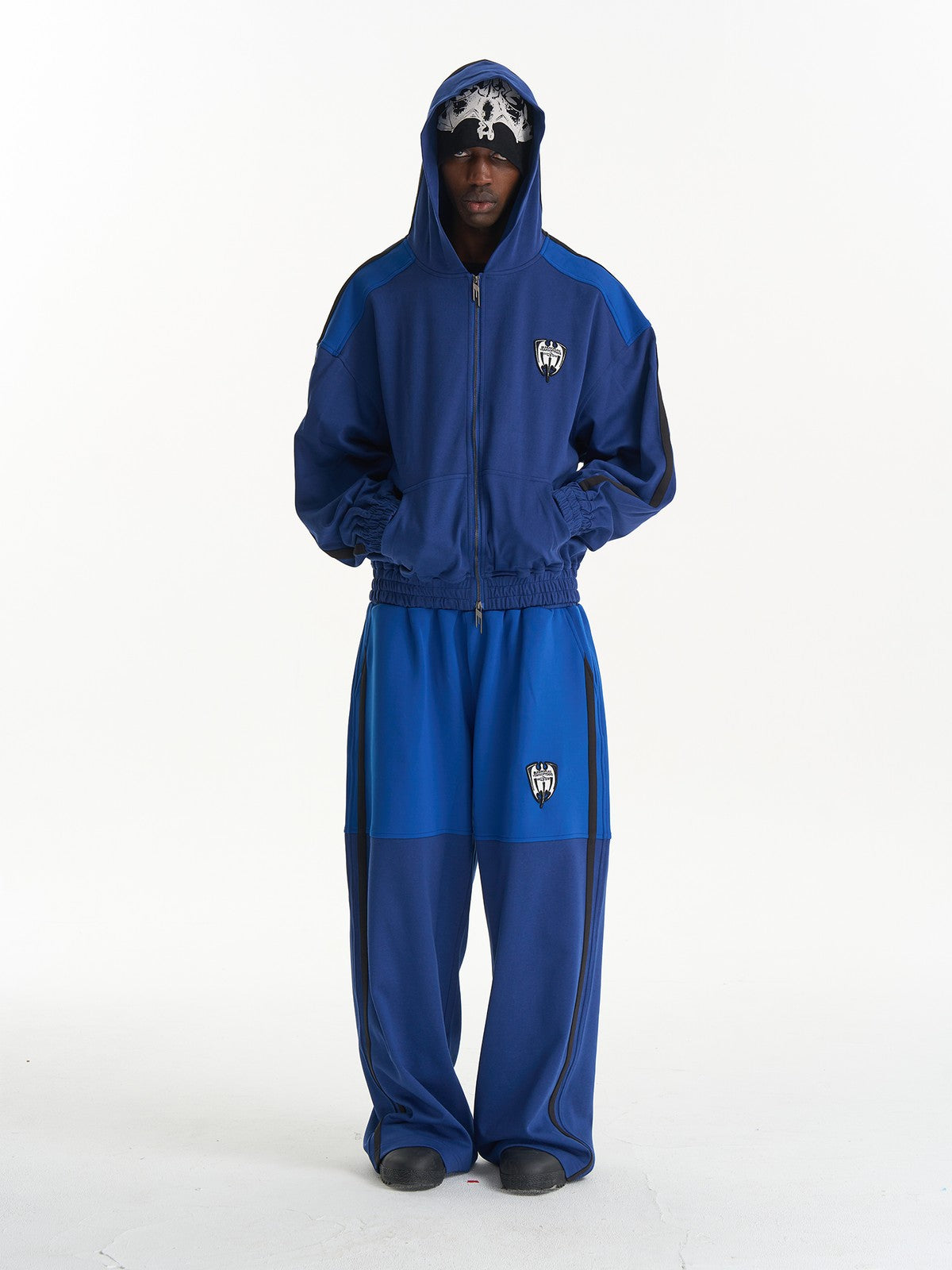BLINDNOPLAN Hooded Colorblock Track Jacket in Blue - On Male Model