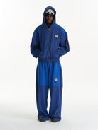 BLINDNOPLAN Hooded Colorblock Track Jacket in Blue - On Male Model