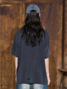 BLINDNOPLAN Distressed Washed Graphic Cotton T Shirt in Gray - On Model